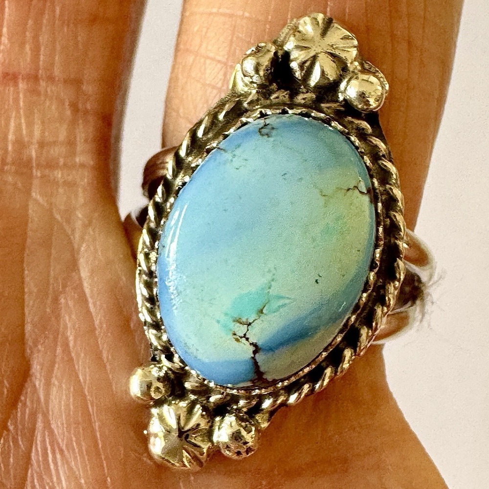Navajo Golden Hills Turquoise Ring Sz 7.5 Sterling Blue Native American Handmade